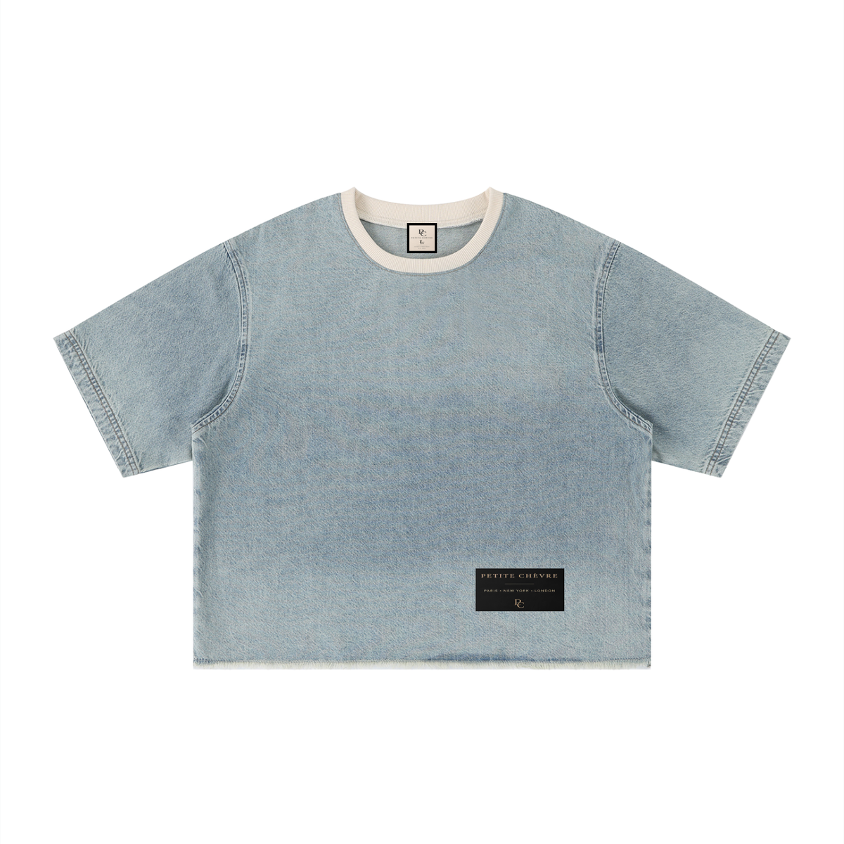 Unisex Vintage Wash Boxy Raw Hem Denim T-Shirt