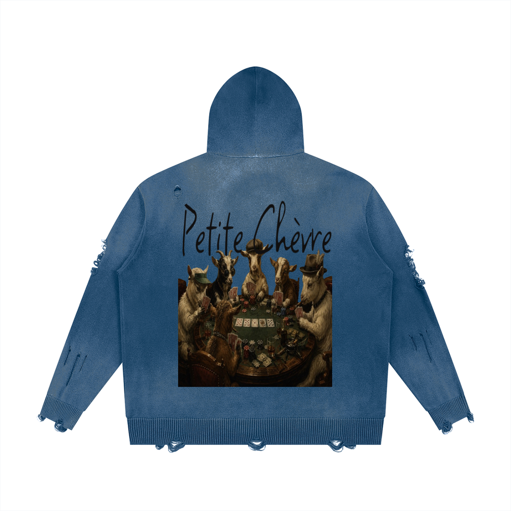 Unisex Distressed Full Zip Sweater