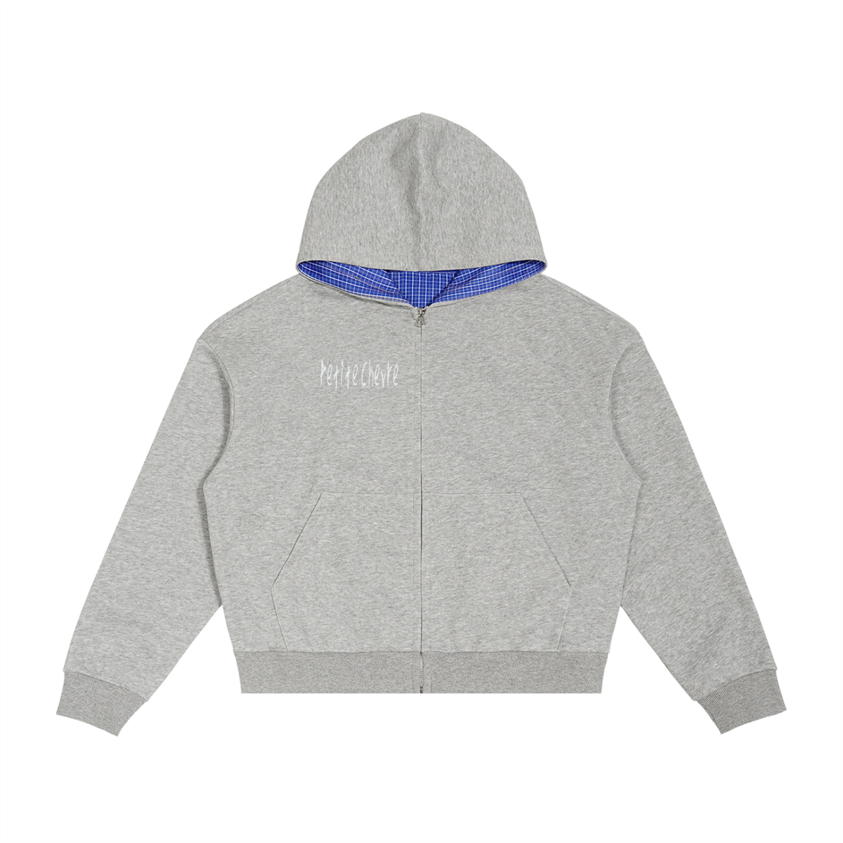 Contrast Plaid Boxy Zip Hoodie (Also in Grey)