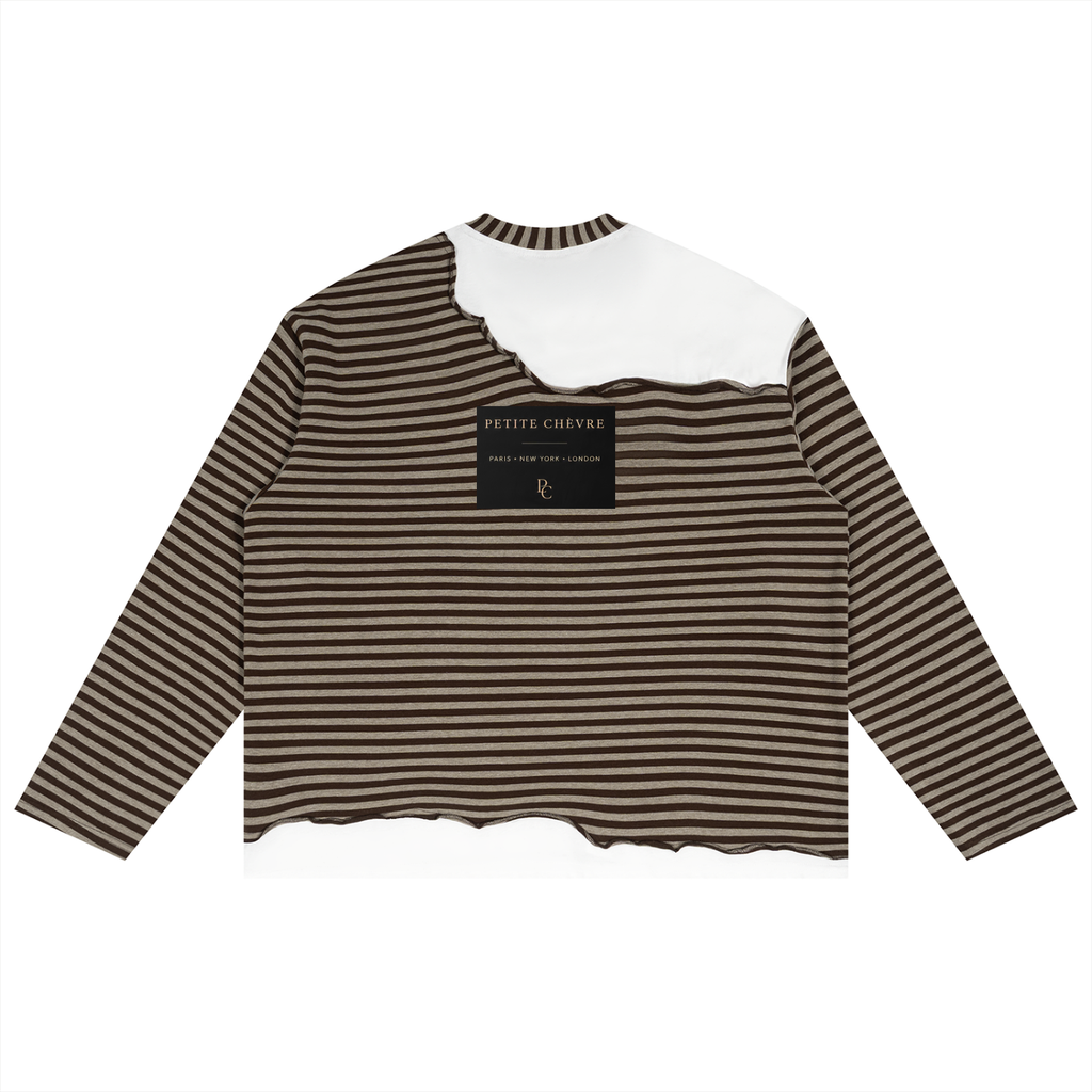 Unisex Striped Panel Boxy Long Sleeve T-Shirt
