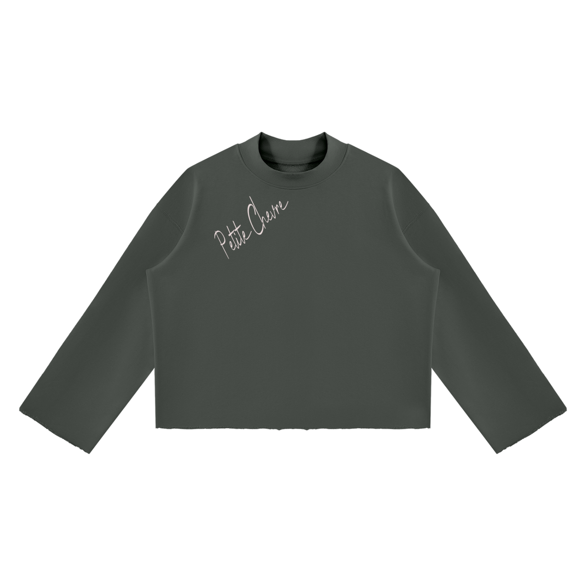 Unisex Mock Neck Raw Edge Boxy Sweatshirt