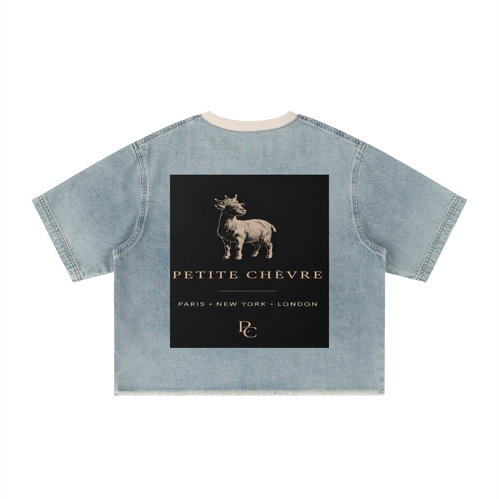 Unisex Vintage Wash Boxy Raw Hem Denim T-Shirt