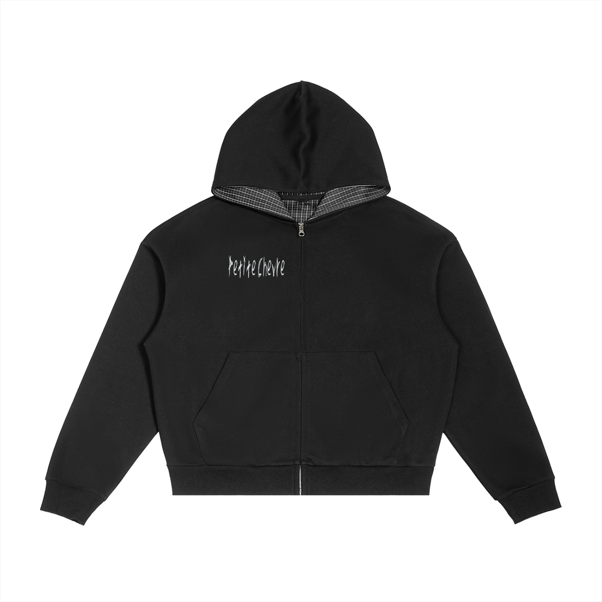 Contrast Plaid Boxy Zip Hoodie (Also in Grey)