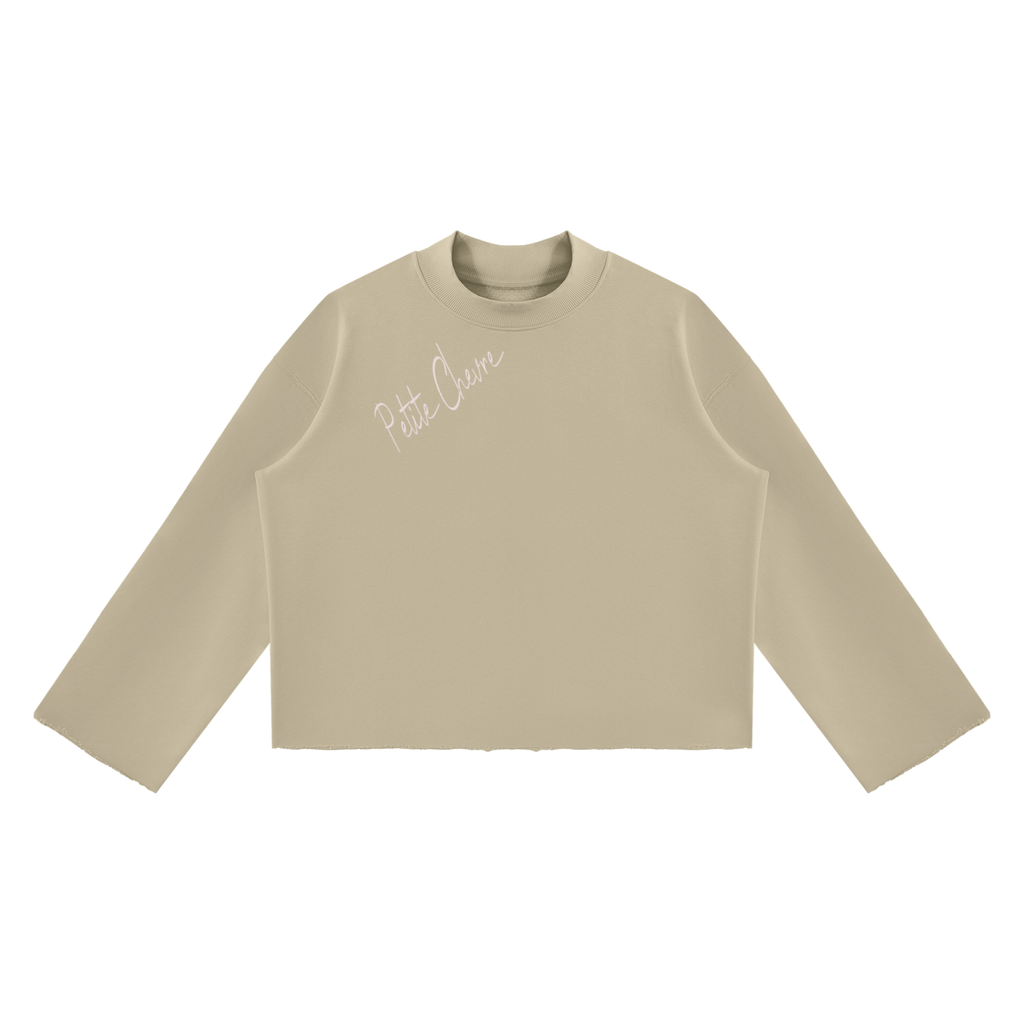 Unisex Mock Neck Raw Edge Boxy Sweatshirt