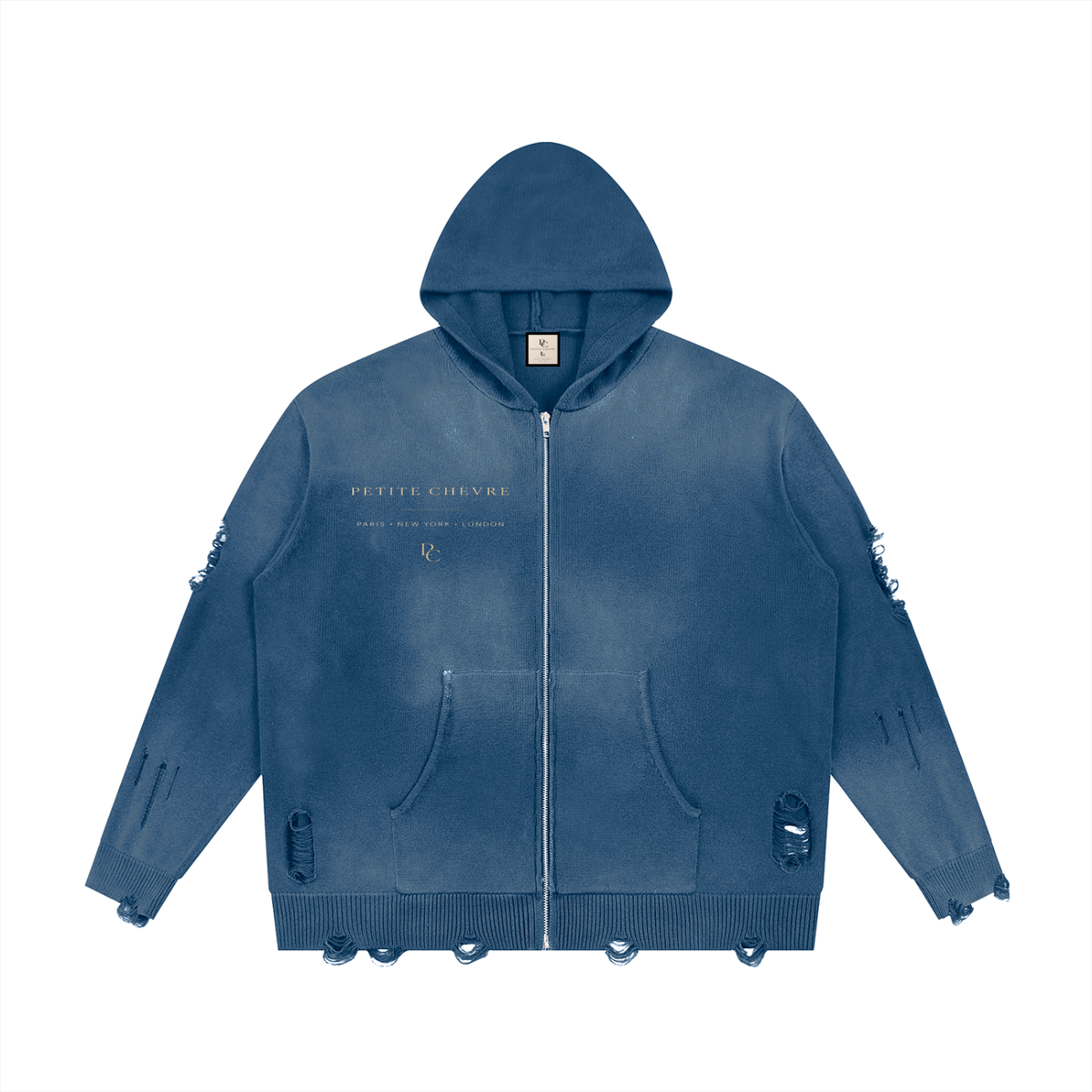Unisex Distressed Full Zip Sweater