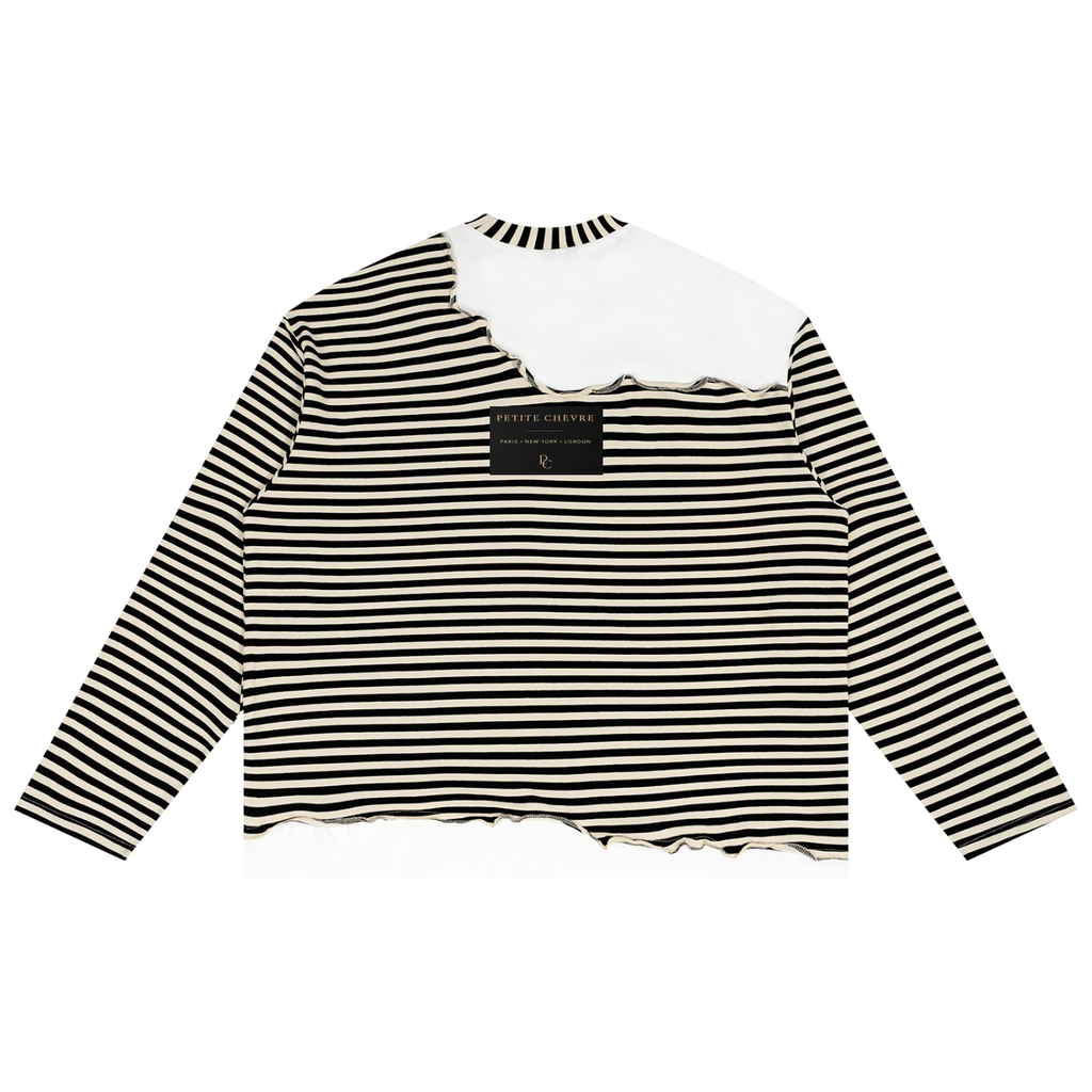 Unisex Striped Panel Boxy Long Sleeve T-Shirt