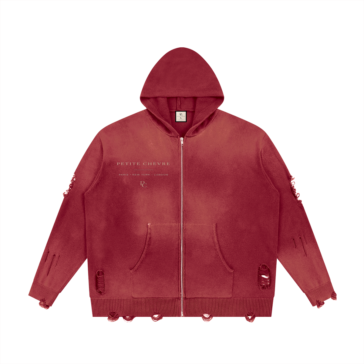 Unisex Distressed Full Zip Sweater