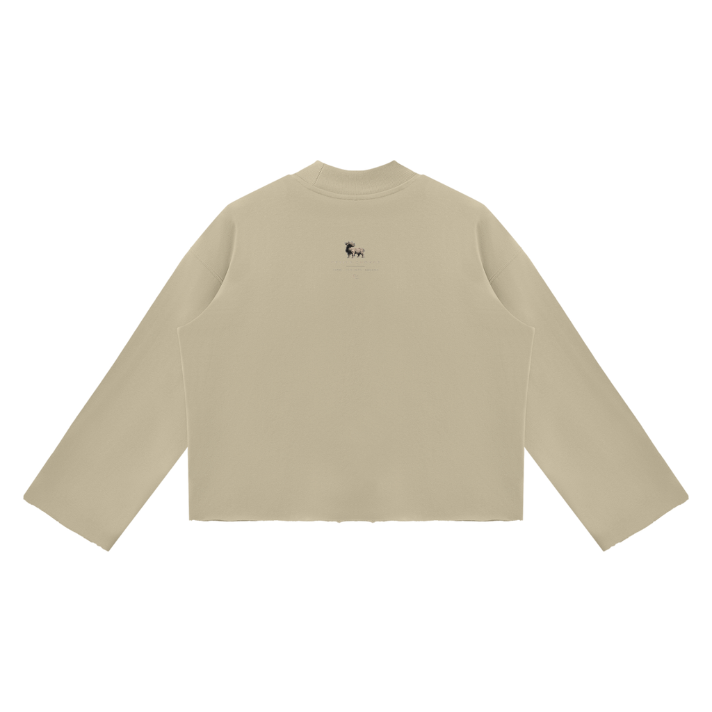 Unisex Mock Neck Raw Edge Boxy Sweatshirt