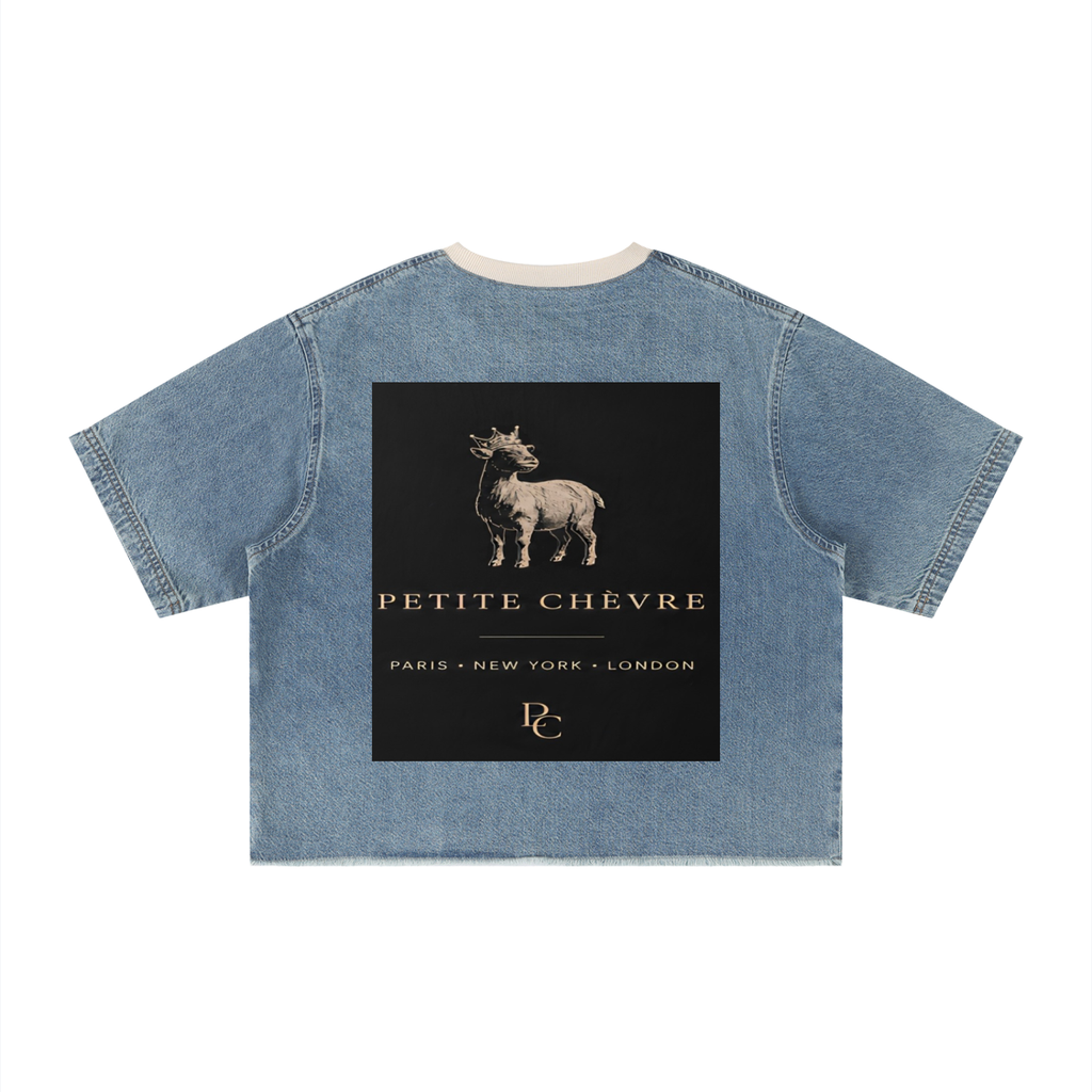 Unisex Vintage Wash Boxy Raw Hem Denim T-Shirt