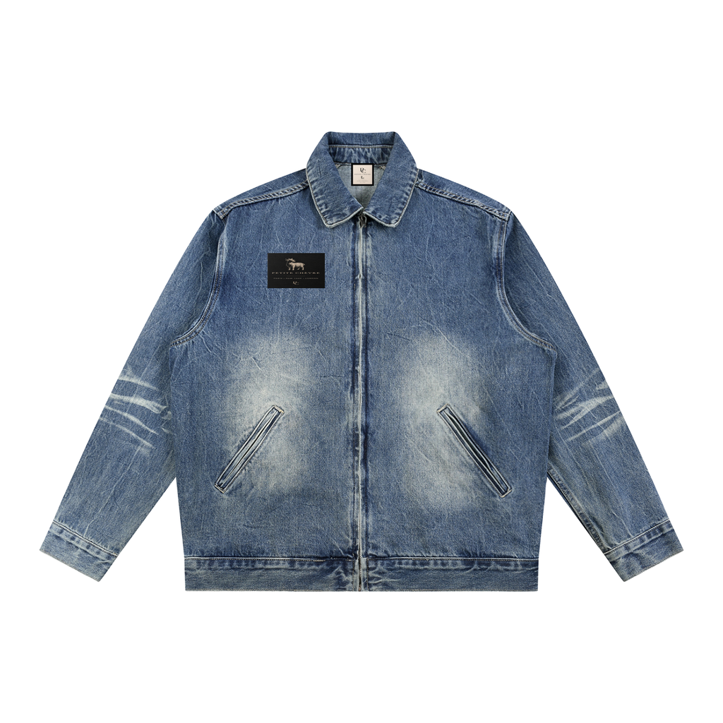 Vintage Wash Zip Up Denim Jacket