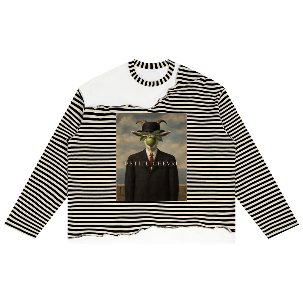 Unisex Striped Panel Boxy Long Sleeve T-Shirt
