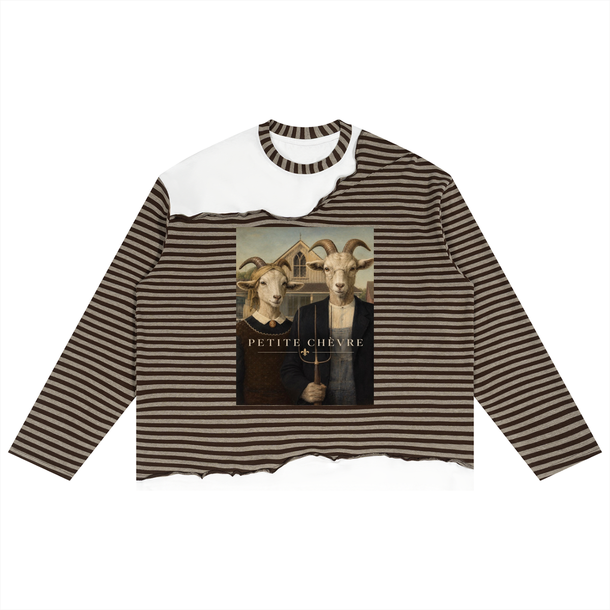 Unisex Striped Panel Boxy Long Sleeve T-Shirt